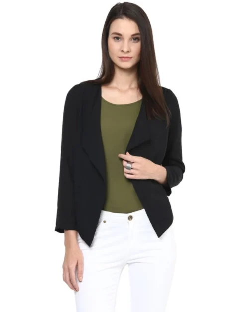 Generic Women's Polyester Solid Long Sleeves Blazer (Black)