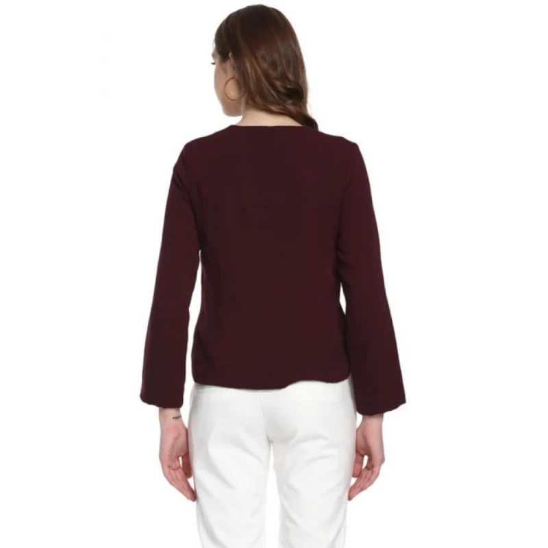 Generic Women's Polyester Diagonal Cut Long Sleeves Blazer (Maroon)