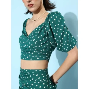 Generic Women's Polyester Floral Short Sleeve Co-Ord Set (Green)