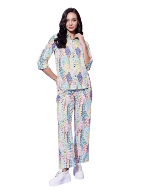 Generic Women's Polyester Floral 3-4th Sleeve Co-Ord Set (Multicolor)