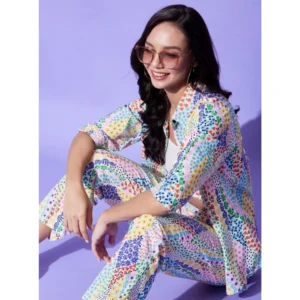 Generic Women's Polyester Floral 3-4th Sleeve Co-Ord Set (Multicolor)