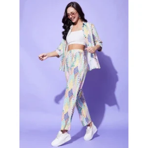 Generic Women's Polyester Floral 3-4th Sleeve Co-Ord Set (Multicolor)