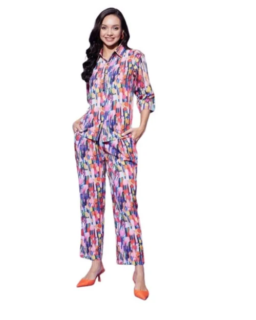 Generic Women's Polyester Floral 3-4th Sleeve Co-Ord Set (Multicolor)