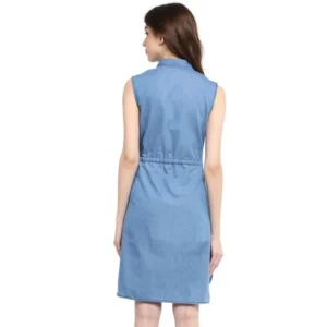 Generic Women's Denim Solid Sleeveless Dress (Blue)