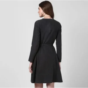 Generic Women's Denim Washed Long Sleeves Dress (Black)