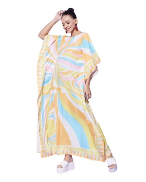 Generic Women's Satin Colour Blocking Kaftan Dress (Multicolor)