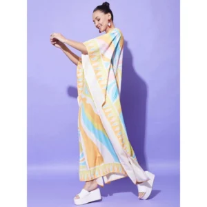 Generic Women's Satin Colour Blocking Kaftan Dress (Multicolor)