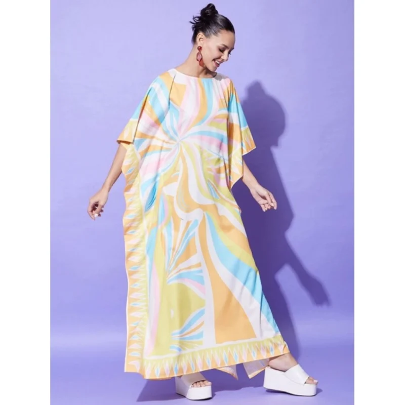 Generic Women's Satin Colour Blocking Kaftan Dress (Multicolor)
