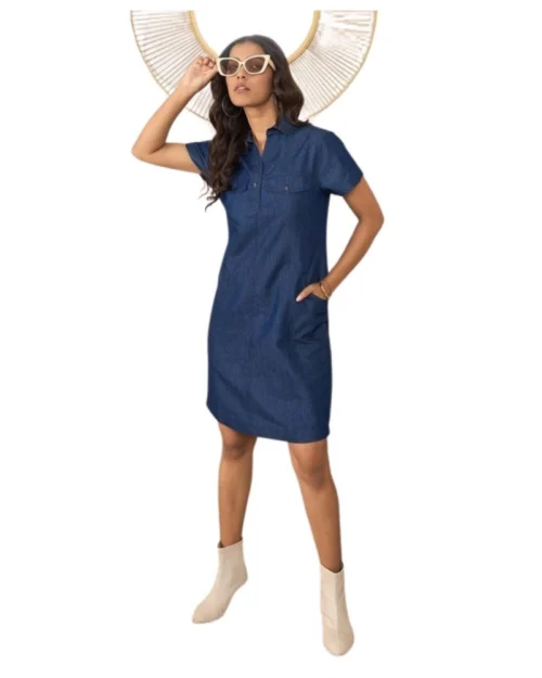Generic Women's Denim Solid Sleeveless Dress (Blue)