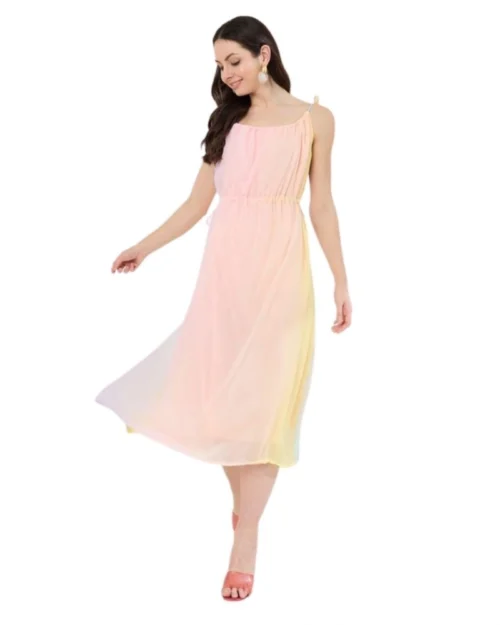 Generic Women's Georgette Ombre Sleeveless Dress (Peach)