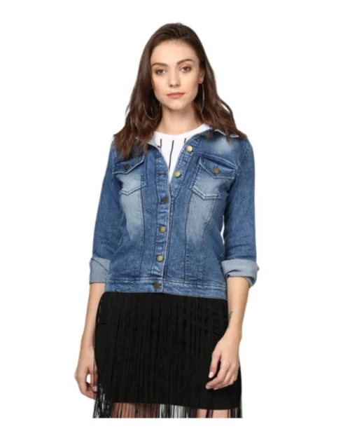 Generic Women's Denim Washed Long Sleeves Jacket (Blue)