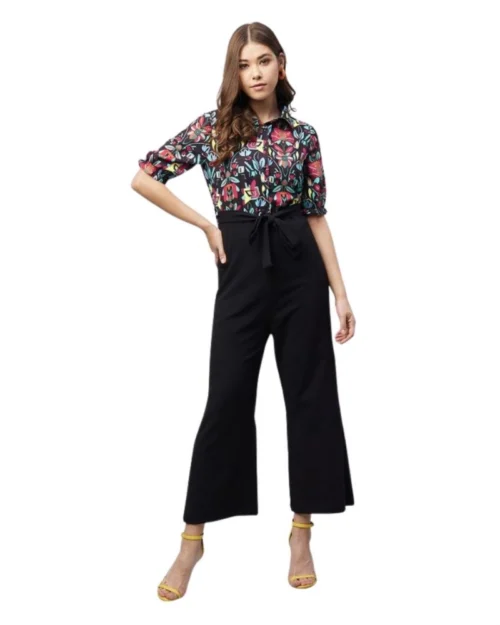 Generic Women's Polyester Floral Short Sleeve Jumpsuit (Multicolor)