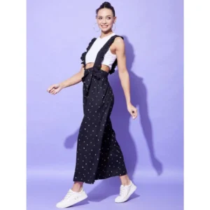 Generic Women's Rayon Pinafore Shoulder Straps Jumpsuit (Black)