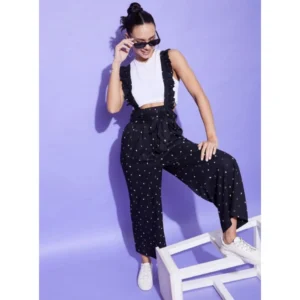 Generic Women's Rayon Pinafore Shoulder Straps Jumpsuit (Black)