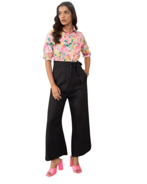 Generic Women's Polyester Floral Half Sleeves Jumpsuit (Multicolor)