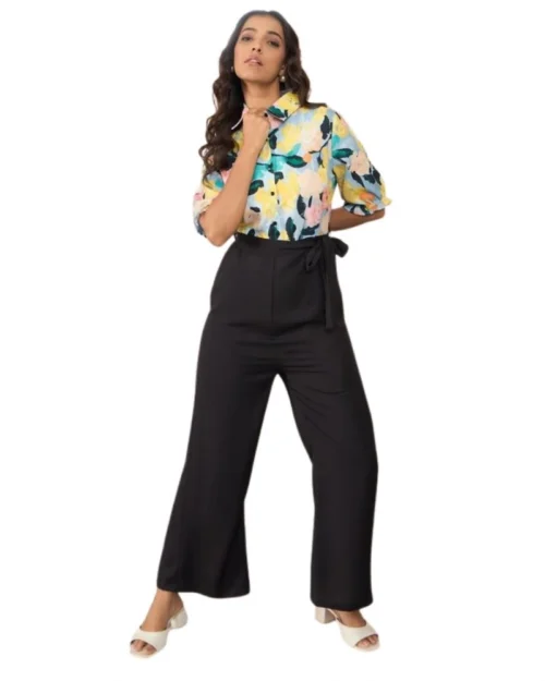 Generic Women's Polyester Floral Half Sleeves Jumpsuit (Multicolor)
