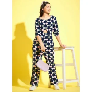 Generic Girl's Cotton Polka 3-4th Sleeve Jumpsuit (Multicolor)