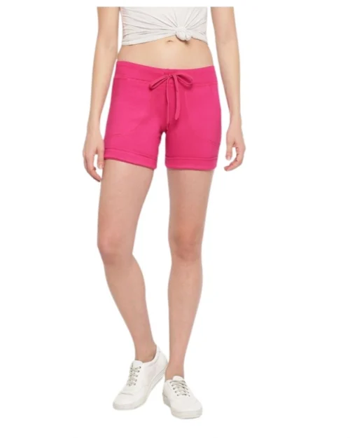 Generic Women's Cotton Solid Elasticated Shorts (Pink)