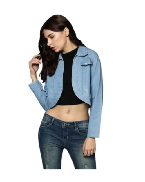 Generic Women's Denim Solid 3-4th Sleeves Shrug (Blue)