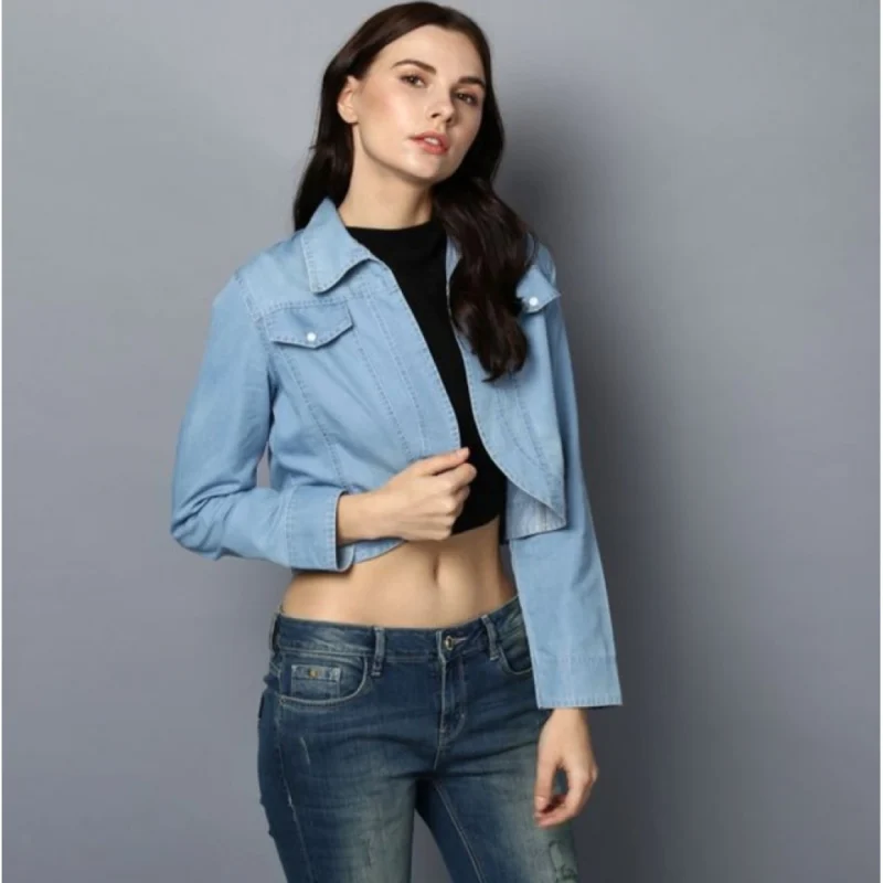 Generic Women's Denim Solid 3-4th Sleeves Shrug (Blue)