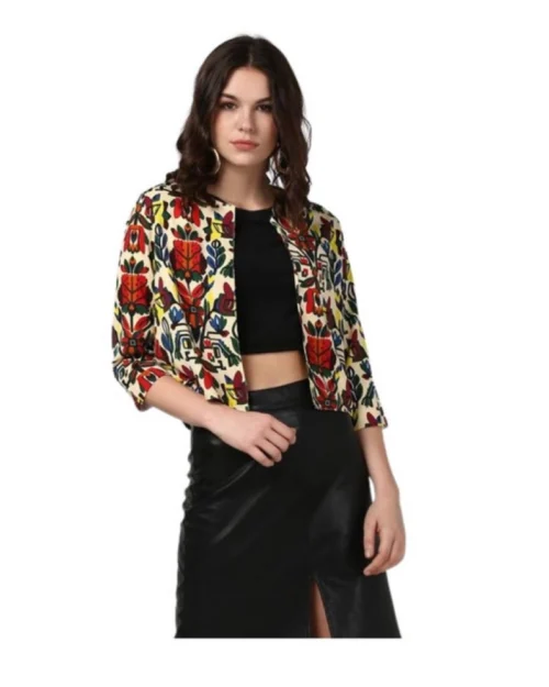 Generic Women's Polyester Floral 3-4th Sleeves Shrug (Multicolor)