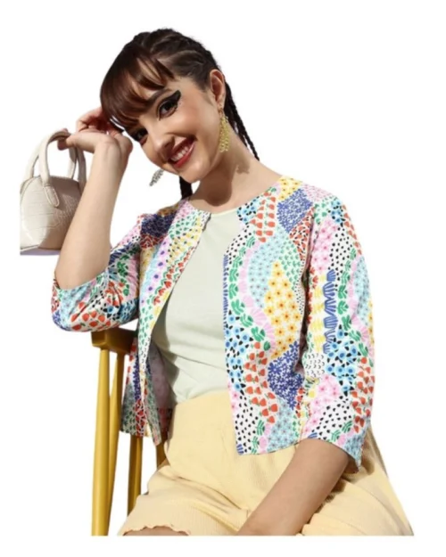 Generic Women's Polyester Floral 3-4th Sleeves Shrug (Multicolor)