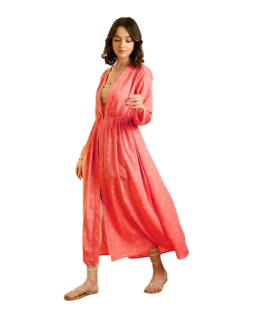 Generic Women's Polyester Floral Long Sleeves Shrug (Pink)