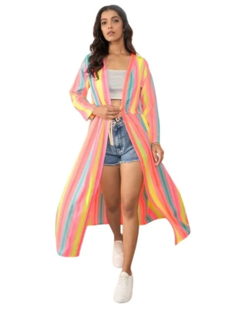 Generic Women's Polyester Crepe Printed Long Sleeves Shrug (Multicolor)