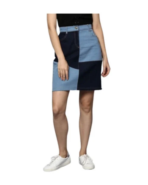 Generic Women's Denim Brick Style Buttoned Skirt (Blue)