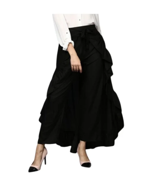 Generic Women's Rayon Ruffled Elasticated Skirt (Black)