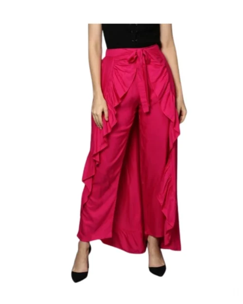 Generic Women's Rayon Ruffled Elasticated Skirt (Pink)