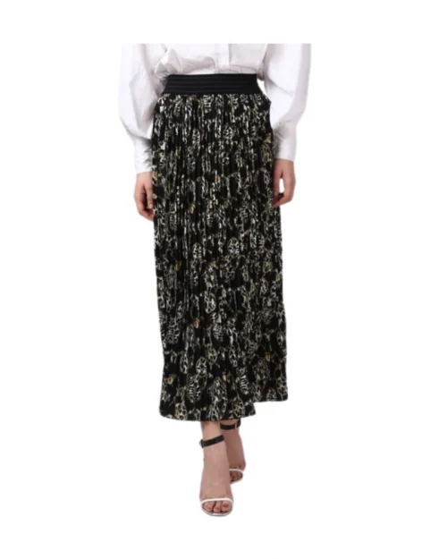 Generic Women's Georgette Chain Print Elasticated Skirt (Black-Cream)