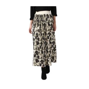 Generic Women's Georgette Chain Print Elasticated Skirt (Cream-Black)
