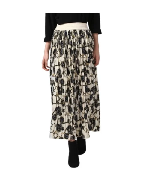 Generic Women's Georgette Chain Print Elasticated Skirt (Cream-Black)