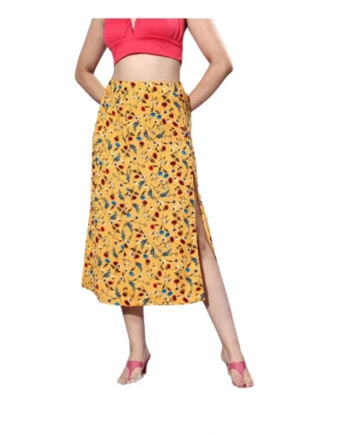 Generic Women's Polyester Floral Side Zip Skirt (Multicolor)