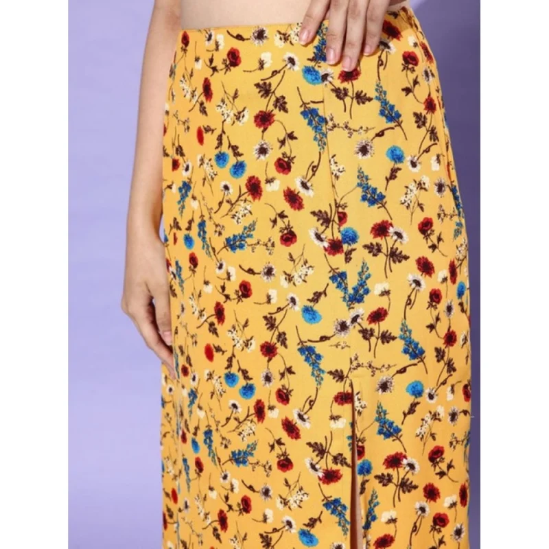 Generic Women's Polyester Floral Side Zip Skirt (Multicolor)