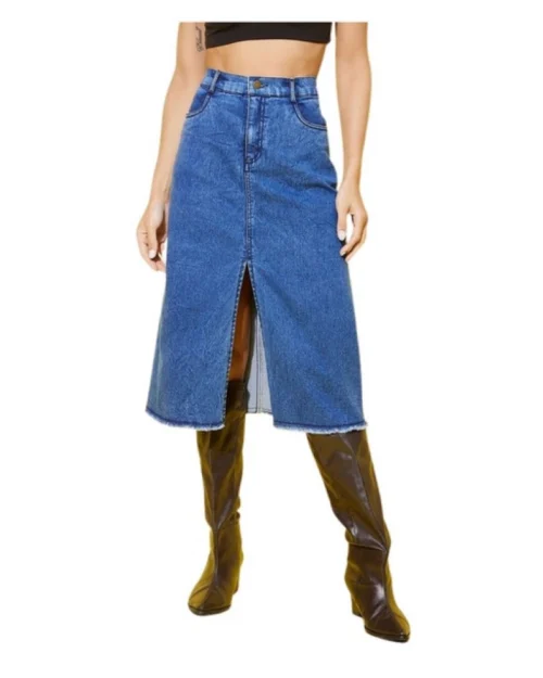 Generic Women's Denim Solid Buttoned Skirt (Blue)