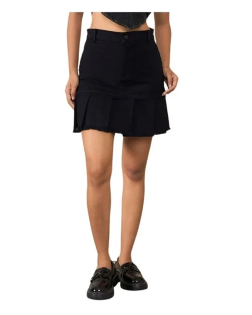 Generic Women's Denim Washed Buttoned Skirt (Black)
