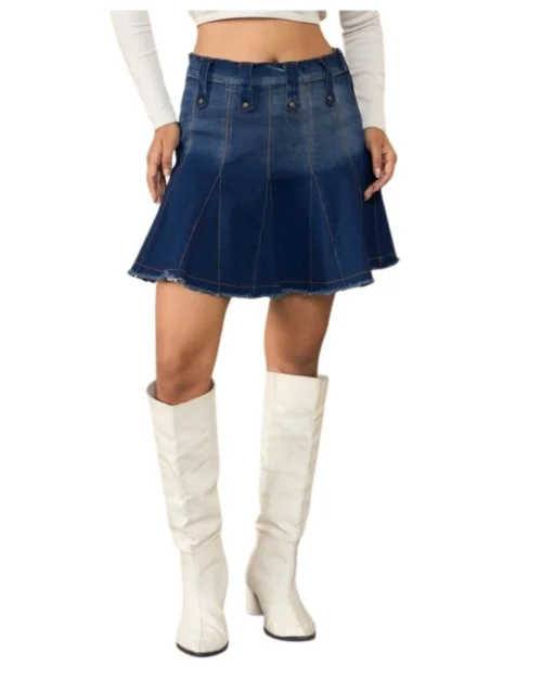 Generic Women's Denim Washed Buttoned Skirt (Blue)