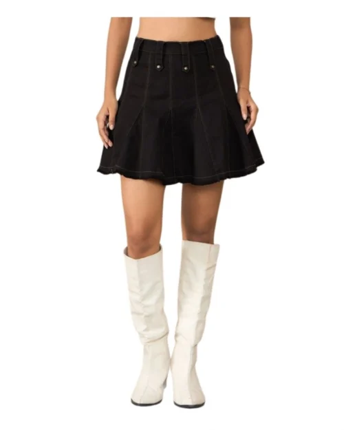 Generic Women's Denim Washed Buttoned Skirt (Black)