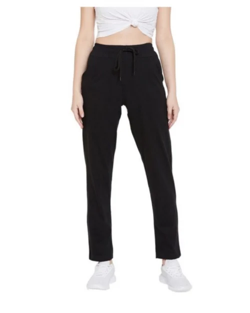 Generic Women's Cotton Solid Elasticated Track Pants (Black)