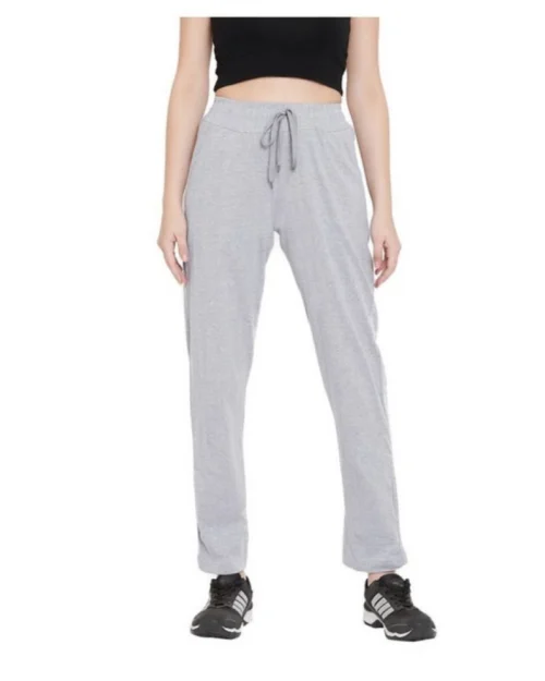 Generic Women's Cotton Solid Elasticated Track Pants (Light Grey)