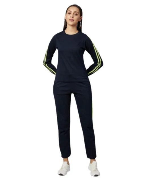 Generic Women's Cotton Solid Long Sleeves Tracksuit (Navy - Green)