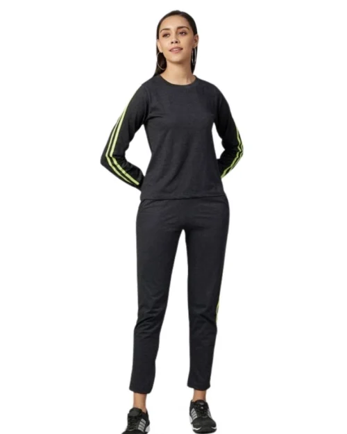 Generic Women's Cotton Solid Long Sleeves Tracksuit (Dark Grey - Green)