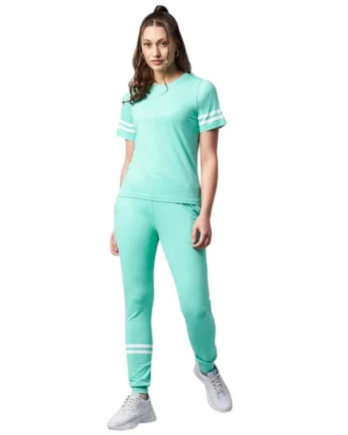 Generic Women's Cotton Striped Short Sleeve Tracksuit (Green)