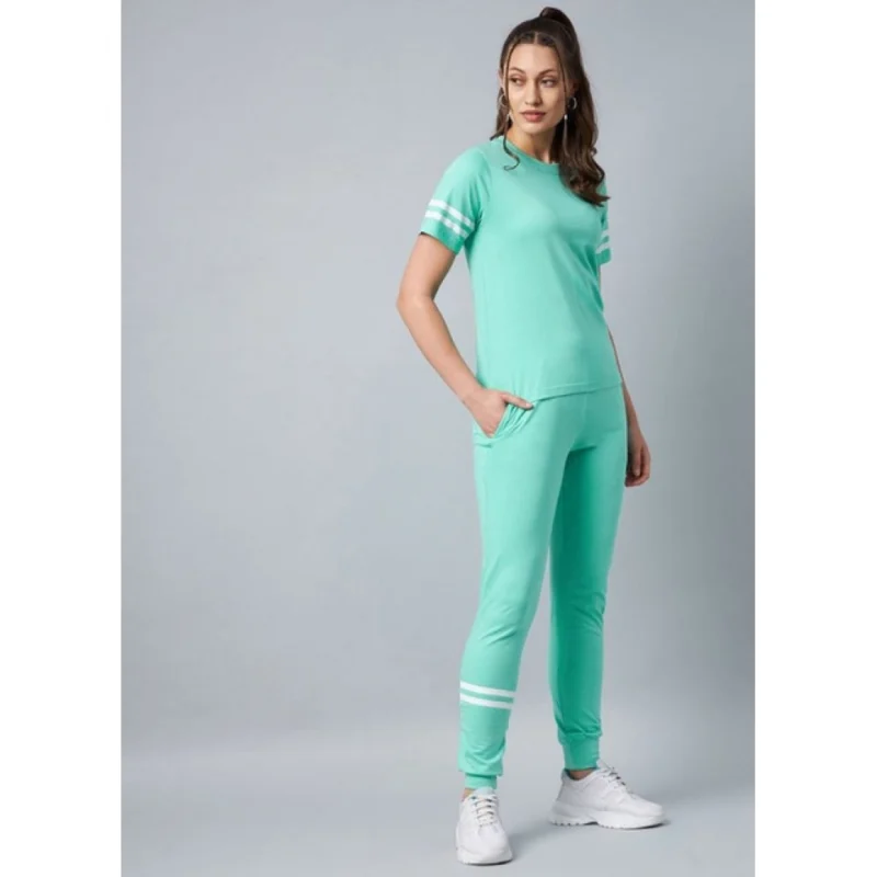 Generic Women's Cotton Striped Short Sleeve Tracksuit (Green)