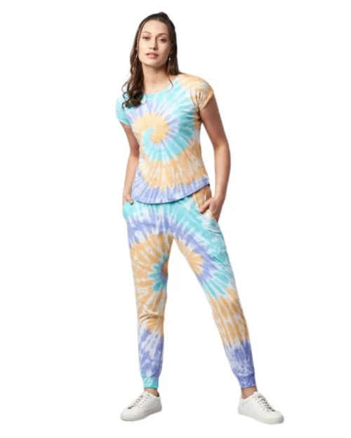 Generic Women's Cotton Tie And Dye Short Sleeve Tracksuit (Multicolor)