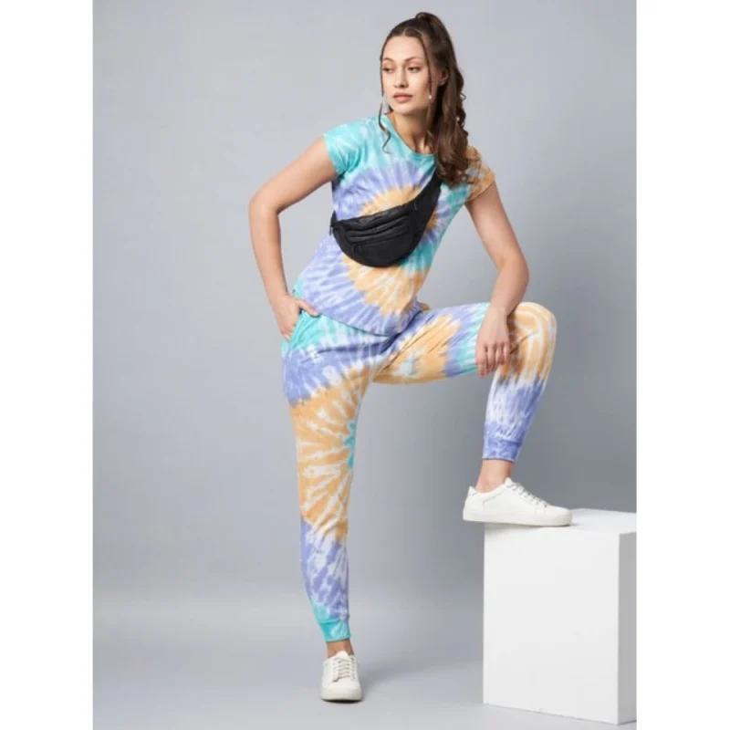 Generic Women's Cotton Tie And Dye Short Sleeve Tracksuit (Multicolor)