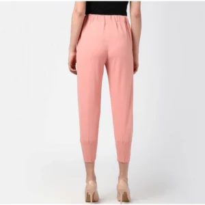 Generic Women's Polyester Solid Elasticated Trousers (Pink)