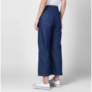 Generic Women's Denim Solid Elasticated Trousers (Blue)